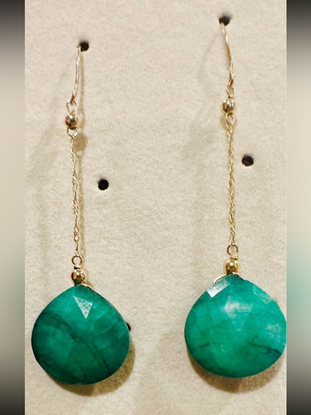 New 14K Gold Emerald earrings Solid 14K gold earrings long dangle